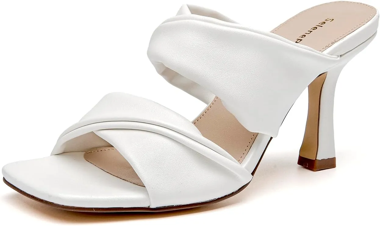 SelenePair Women's Square Open Toe High Heeled Sandals Fashion Stiletto Heel Pumps Backless Peep Toe Slip-on Dress Shoes