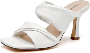 SelenePair Women's Square Open Toe High Heeled Sandals Fashion Stiletto Heel Pumps Backless Peep Toe Slip-on Dress Shoes