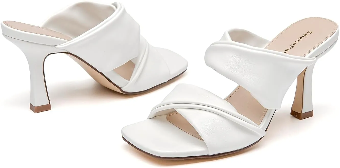 SelenePair Women's Square Open Toe High Heeled Sandals Fashion Stiletto Heel Pumps Backless Peep Toe Slip-on Dress Shoes