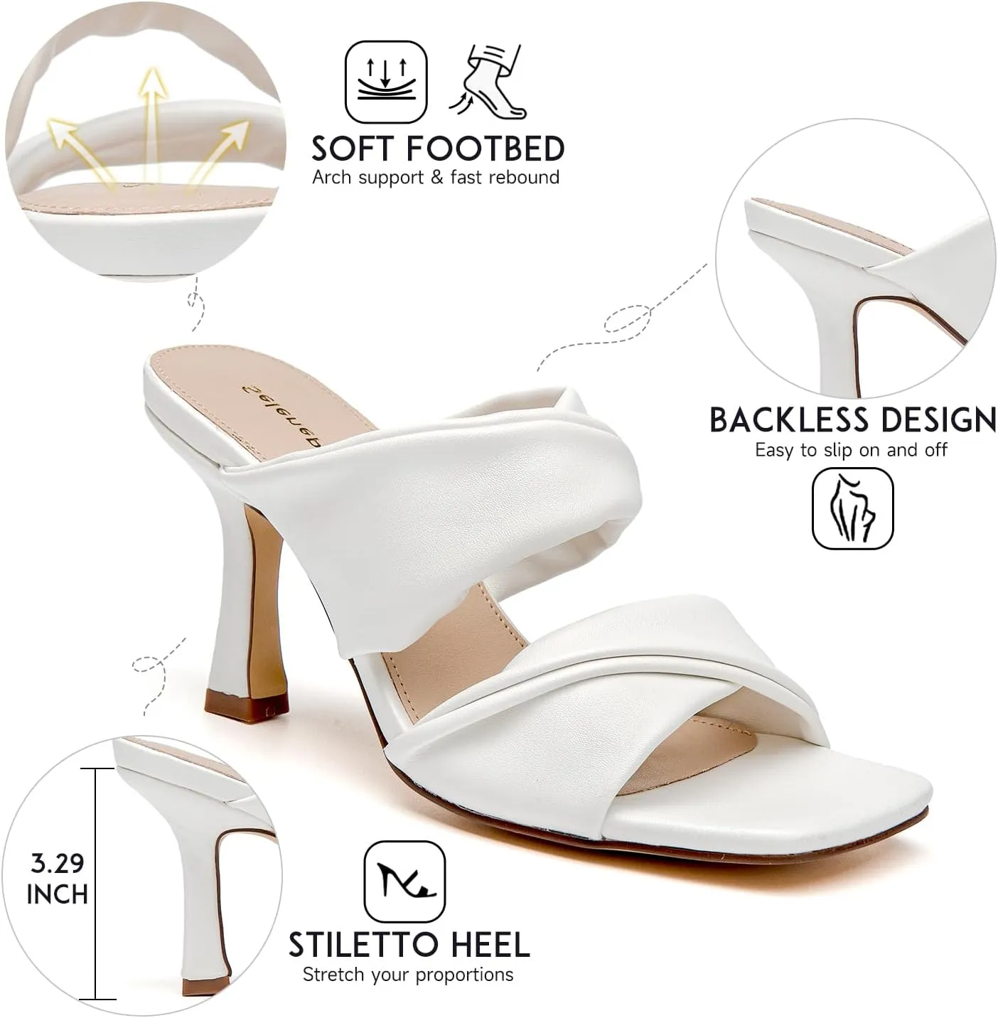 SelenePair Women's Square Open Toe High Heeled Sandals Fashion Stiletto Heel Pumps Backless Peep Toe Slip-on Dress Shoes