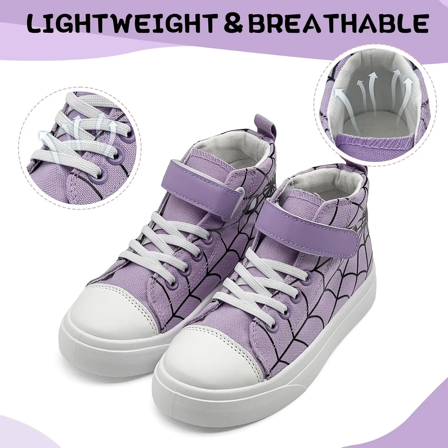 Sharllen Kid Canvas High Top Spider Sneakers Classic Adjustable Strap Lace up Shoes for Boys Girls Casual Tennis Kids Athletic Basketball Running Walking Shoes