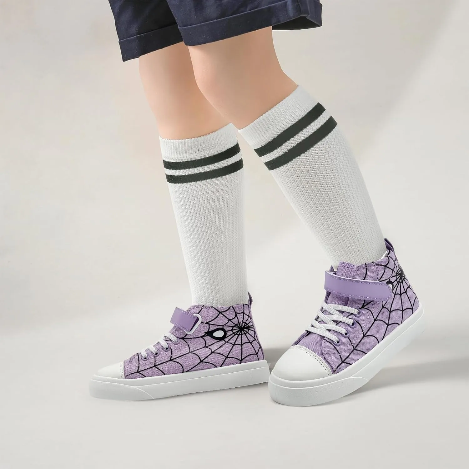 Sharllen Kid Canvas High Top Spider Sneakers Classic Adjustable Strap Lace up Shoes for Boys Girls Casual Tennis Kids Athletic Basketball Running Walking Shoes