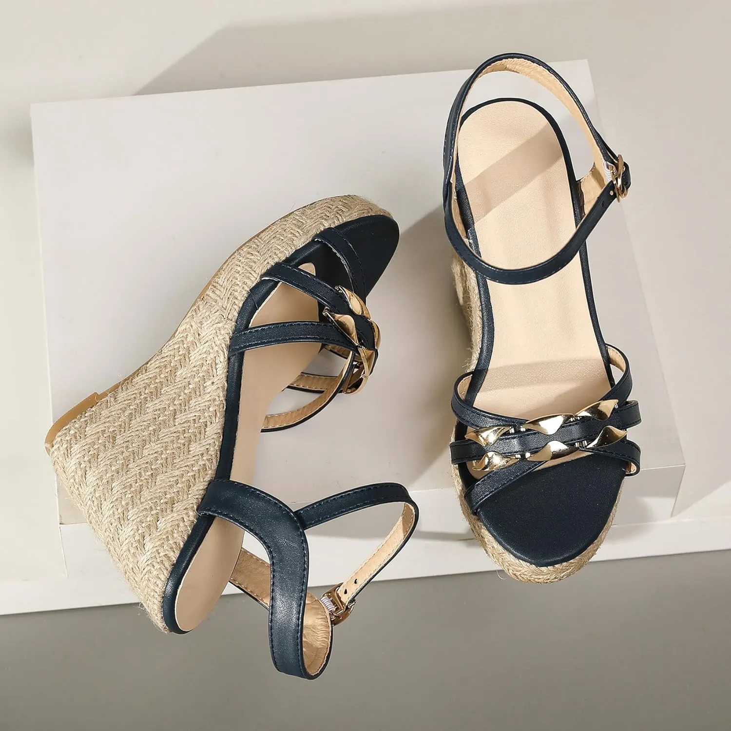 SHEMEE Women's Peep Toe Wedge Heels Sandals Stylish Platform High Heeled Sandals