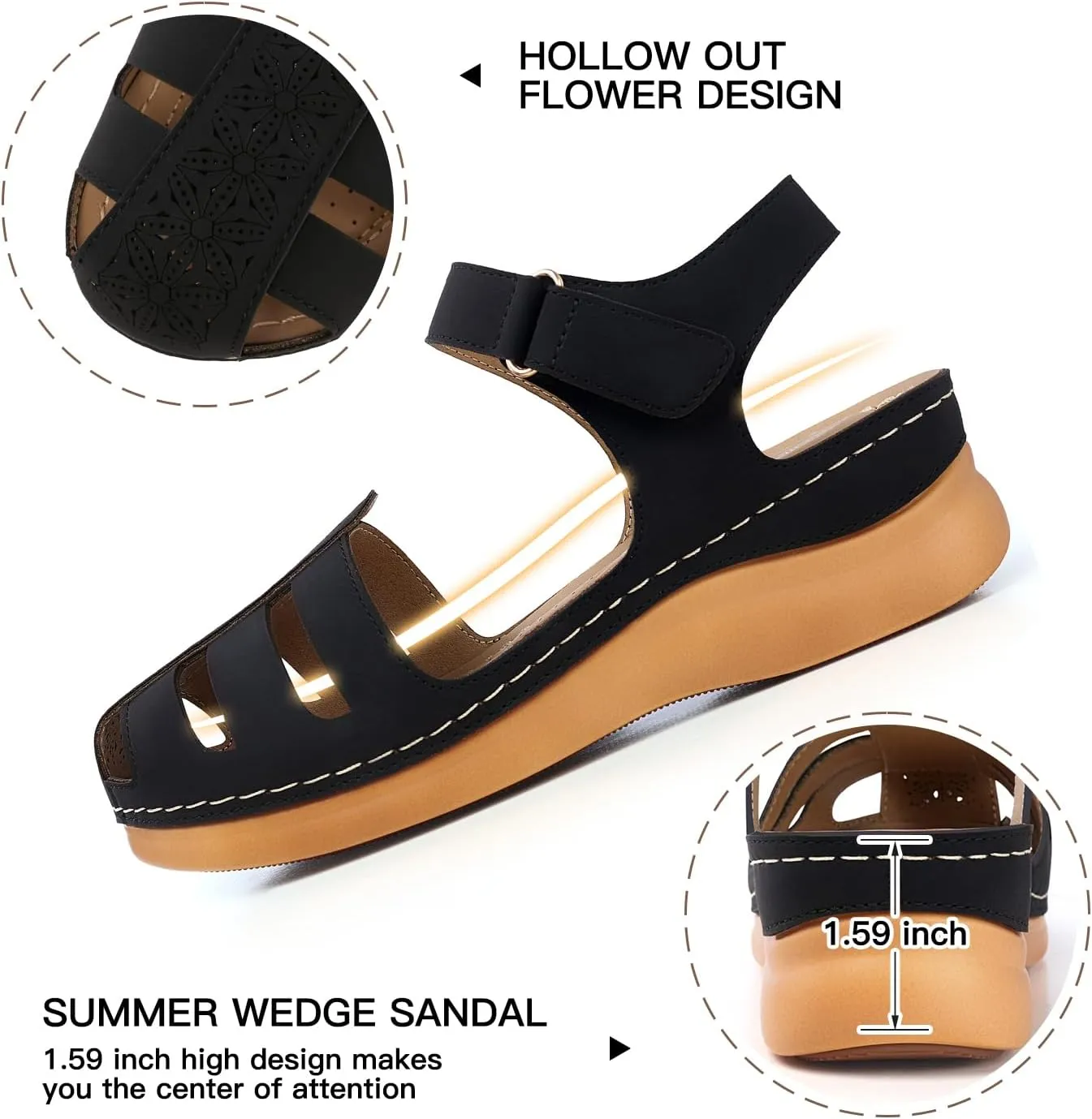 SHIBEVER Closed Toe Sandals Women: Summer Dressy Wedge Sandal - Fisherman Comfortable Hollow Out Sandals