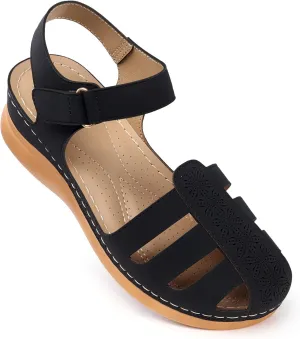 SHIBEVER Closed Toe Sandals Women: Summer Dressy Wedge Sandal - Fisherman Comfortable Hollow Out Sandals