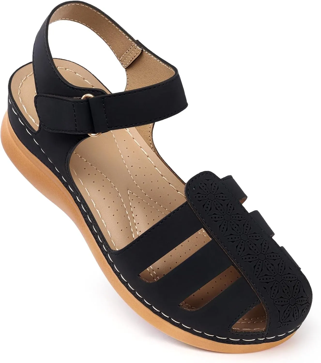 SHIBEVER Closed Toe Sandals Women: Summer Dressy Wedge Sandal - Fisherman Comfortable Hollow Out Sandals