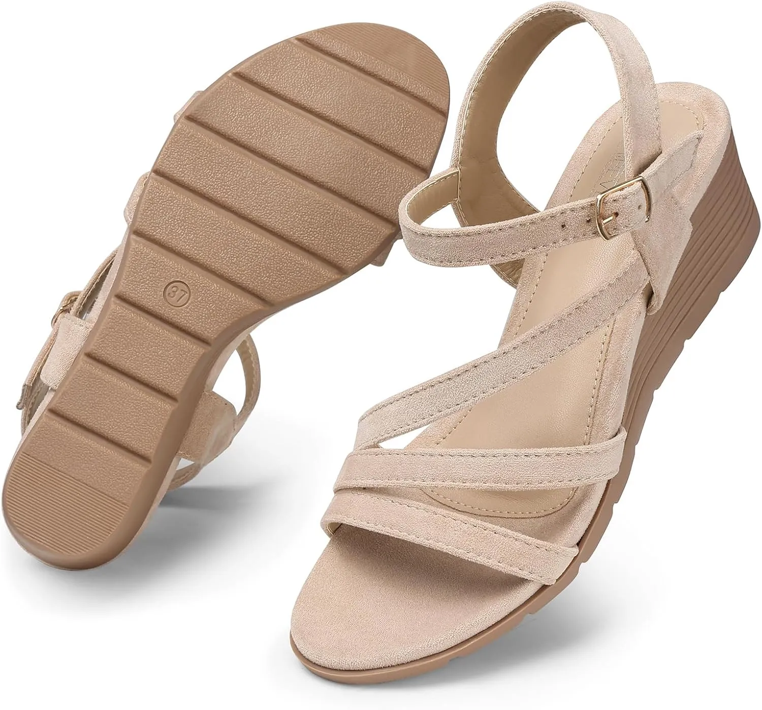SHIBEVER Wedge Sandals for Women Dressy: Summer Low Wedges Womens Comfortable Open Toe Sandal