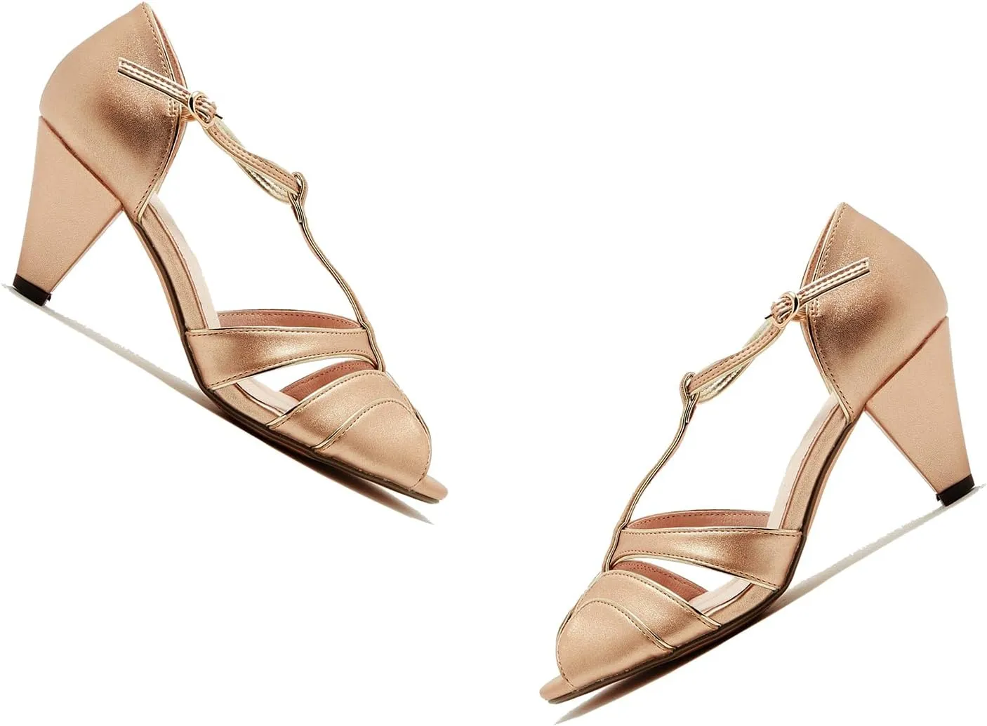 SHODENSE Women Round Open Toe Heeled Sandals Ankle T-Strap Kitten Heel Pumps Cut Out 2" Low Chunky Heel Sandal Shoes Dressy Strappy Buckle Mary Jane Heels Retro Elegant Wedding 4-11 M US