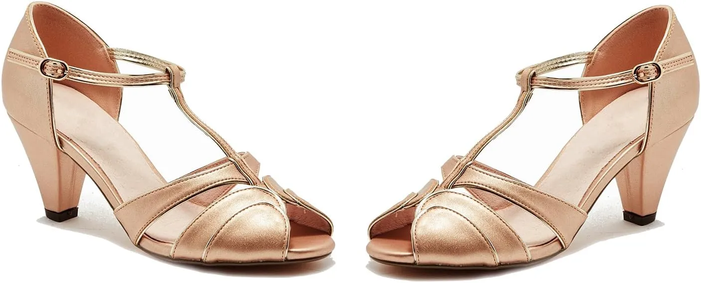SHODENSE Women Round Open Toe Heeled Sandals Ankle T-Strap Kitten Heel Pumps Cut Out 2" Low Chunky Heel Sandal Shoes Dressy Strappy Buckle Mary Jane Heels Retro Elegant Wedding 4-11 M US