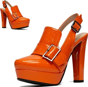 SHODENSE Women Vintage Platform Chunky High Heels Pumps Shoes Round Closed Toe Platform Loafers Ankle Strap Block Heel Slingback Summer Sandals Backless Buckle Loafer Ladies Sexy Chic Party 4-11 M US
