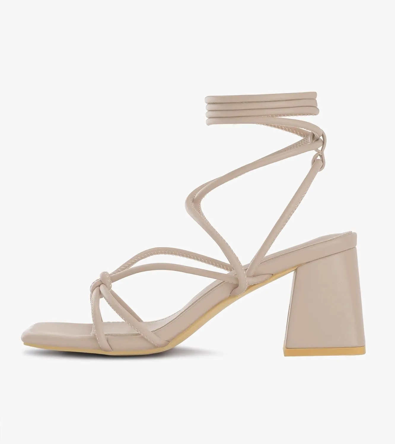 Shoe'N Tale Lace Up Heels for Women Ankle Strappy Gladiator High Heeled Sandals Chunky Block Heel Square Open Toe Criss Cross Dress Shoes