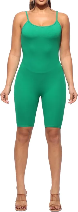 Sleeveless Bodycon Romper Skinny Fit Hug Curves Adjustable Strap Stretchy Squat Proof Workout Gym