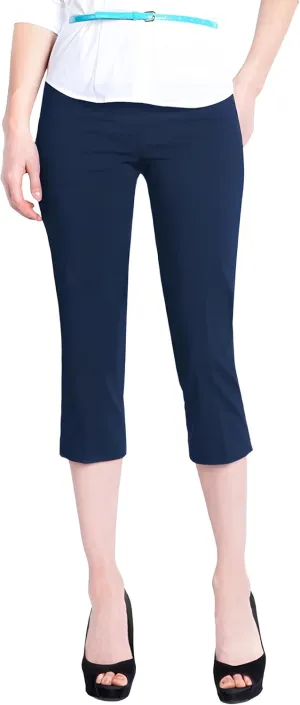 SLIM-SATION Women's Wide Band Pull on Straight Leg Capri with Tummy Control