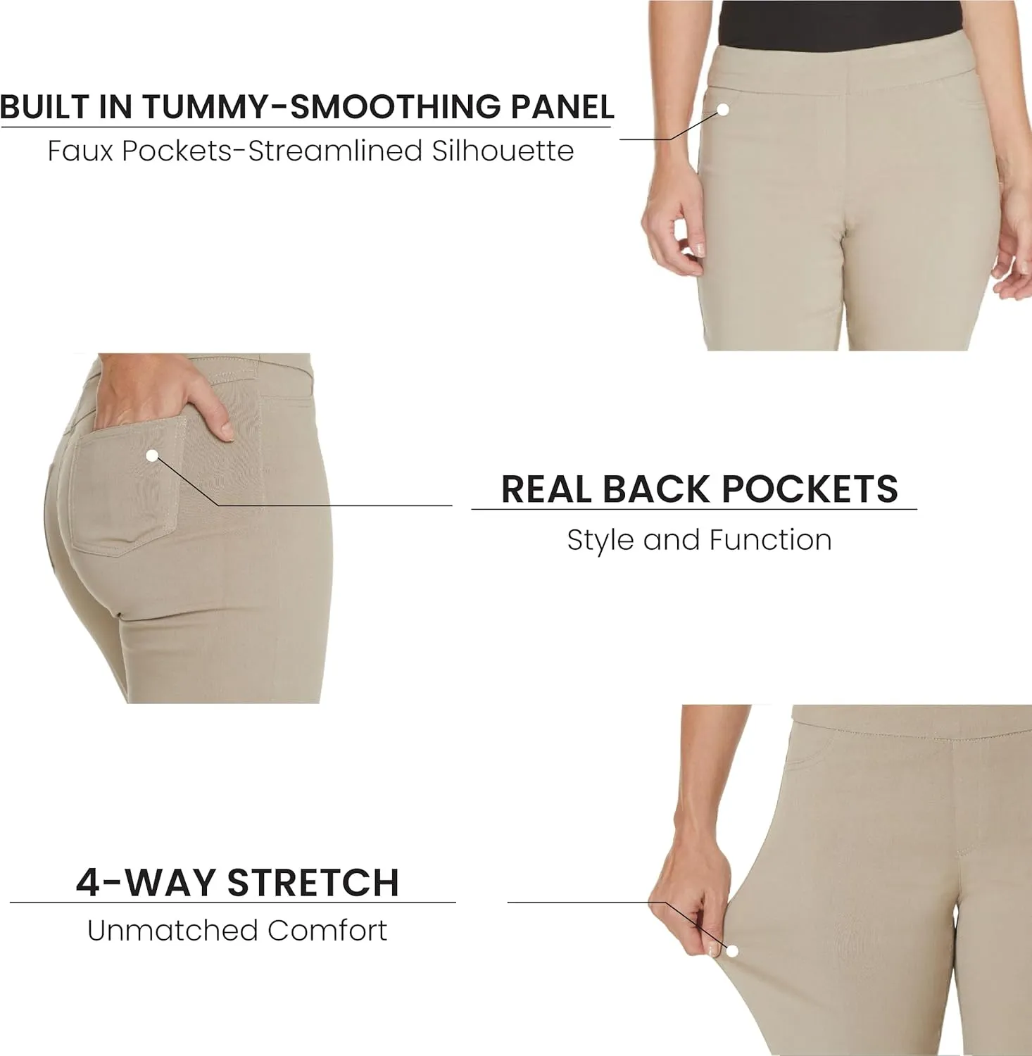 SLIM-SATION Women's Wide Band Pull on Straight Leg Capri with Tummy Control