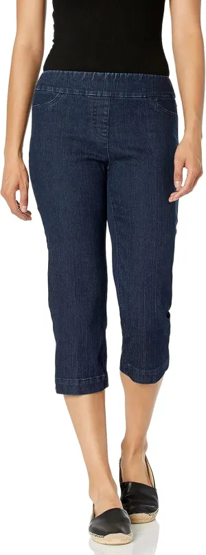 SLIM-SATION Women's Wide Band Pull on Straight Leg Capri with Tummy Control