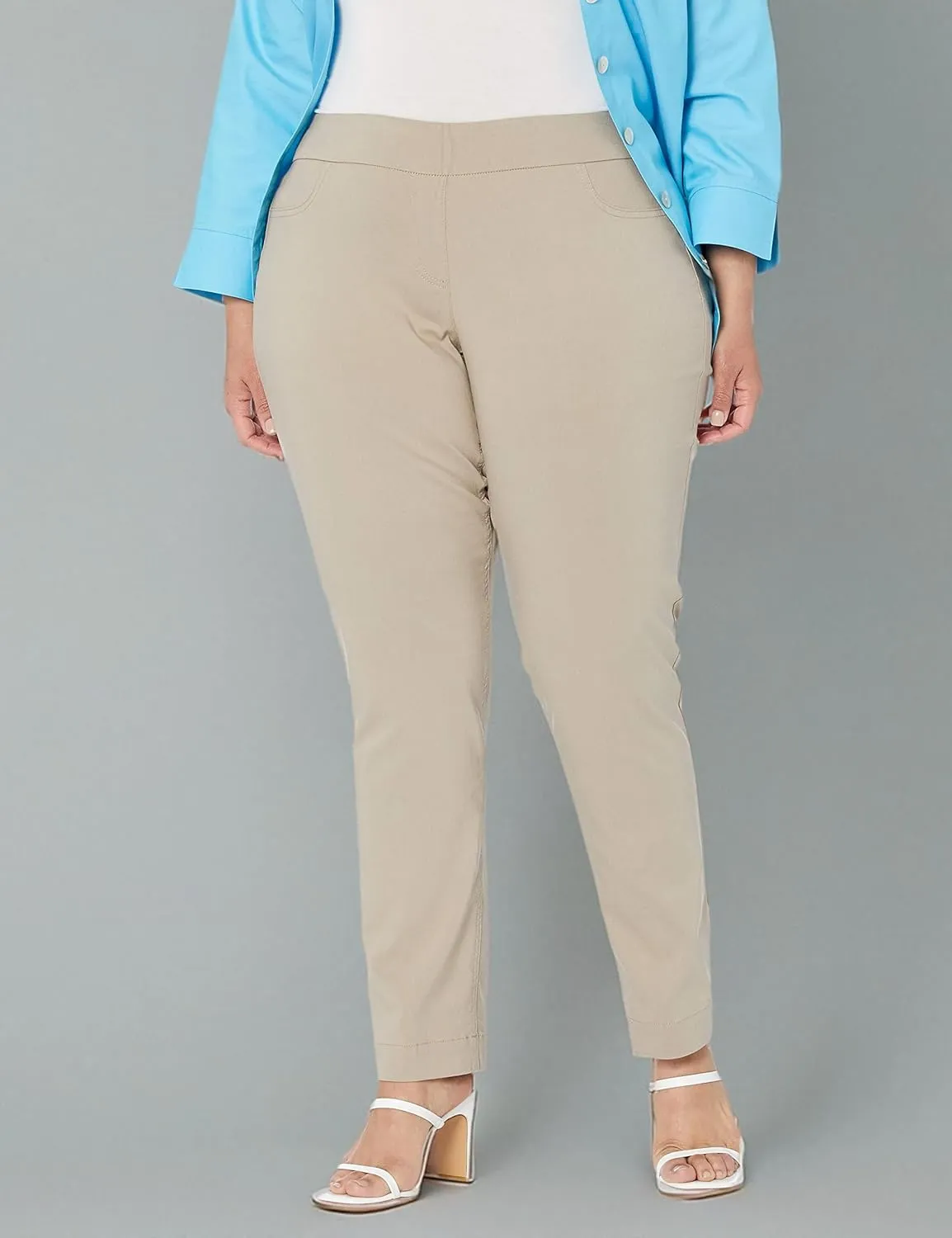 SLIM-SATION Women's Wide Band Regular Length Pull-on Straight Leg Pant with Tummy Control