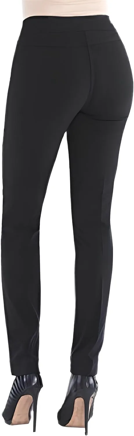SLIM-SATION Women's Wide Band Regular Length Pull-on Straight Leg Pant with Tummy Control