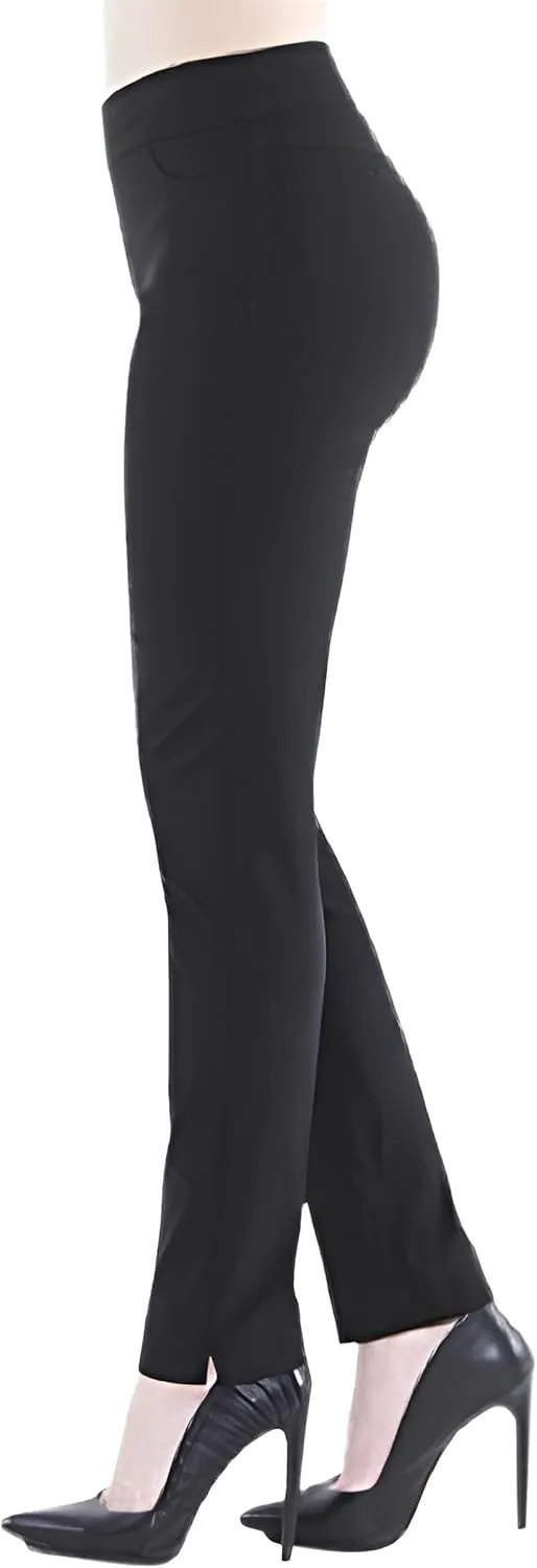 SLIM-SATION Women's Wide Band Regular Length Pull-on Straight Leg Pant with Tummy Control