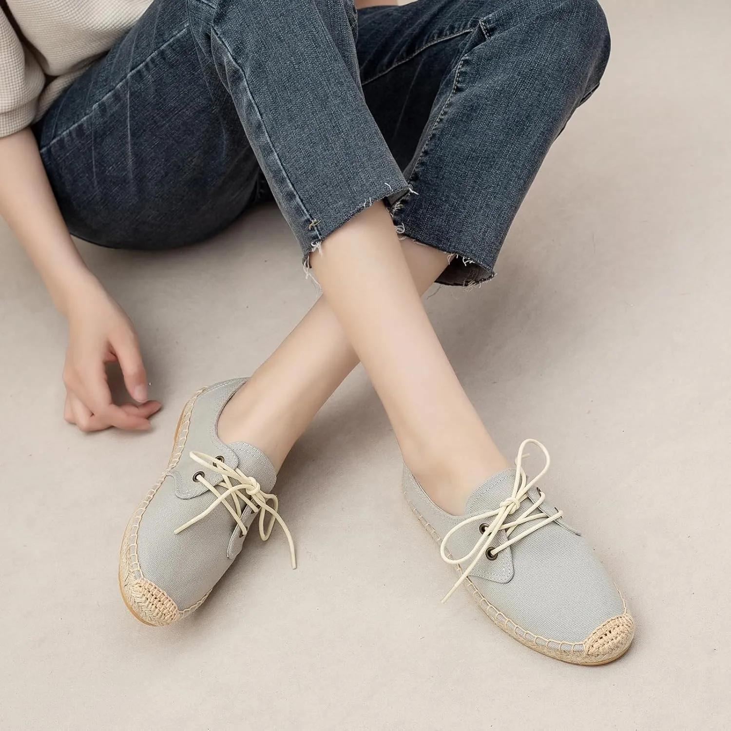 Slip On Sneakers Espadrilles for Women Canvas Flat Lace Up Summer Spring Fall Casual Loafers