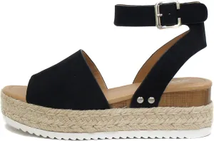 SODA Clip Womens Casual Espadrilles Trim Flatform Studded Wedge (6.5 M US, Black New)