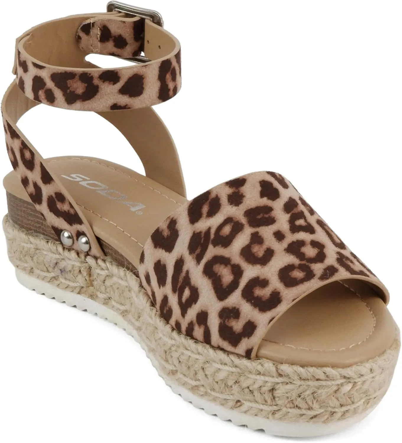 SODA Clip Womens Casual Espadrilles Trim Flatform Studded Wedge