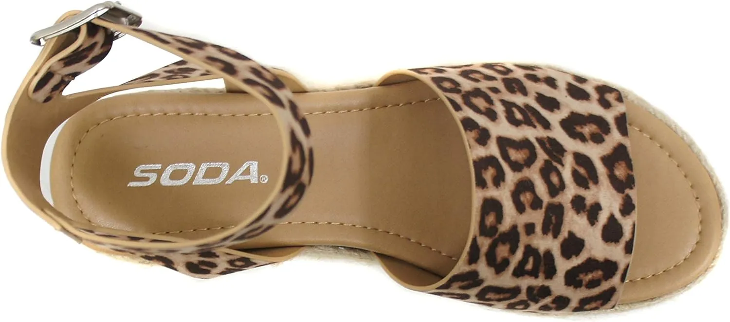 Soda Topic Open Toe Buckle Ankle Strap Espadrilles Flatform Wedge Casual Sandal