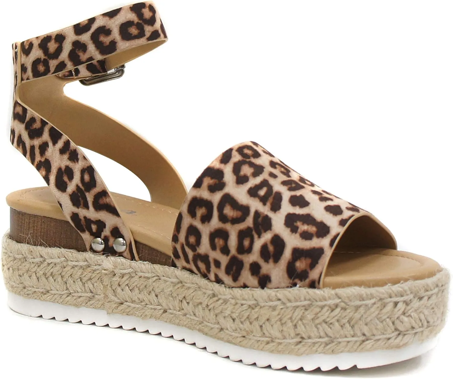 Soda Topic Open Toe Buckle Ankle Strap Espadrilles Flatform Wedge Casual Sandal