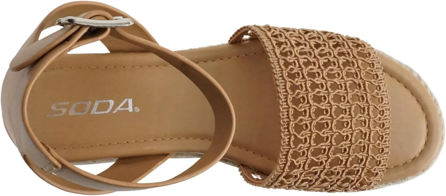 Soda Topic Open Toe Buckle Ankle Strap Espadrilles Flatform Wedge Casual Sandal