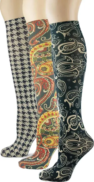 Sox Trot Women's 3 Pairs Knee High Trouser Socks, Classy and Colorful Printed Patterns, Silky Smooth Material
