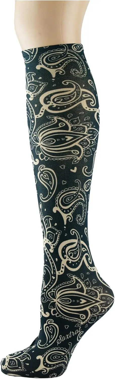 Sox Trot Women's 3 Pairs Knee High Trouser Socks, Classy and Colorful Printed Patterns, Silky Smooth Material