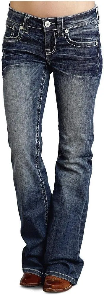 Stetson Women's 816 Fit White S Stitch Bootcut Jeans Denim 8 R