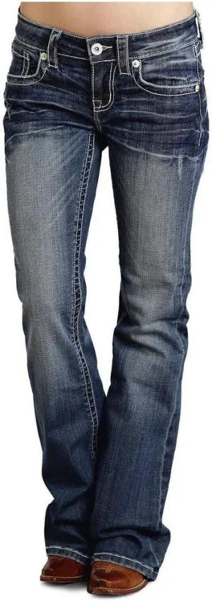 Stetson Women's 816 Fit White S Stitch Bootcut Jeans Denim 8 R