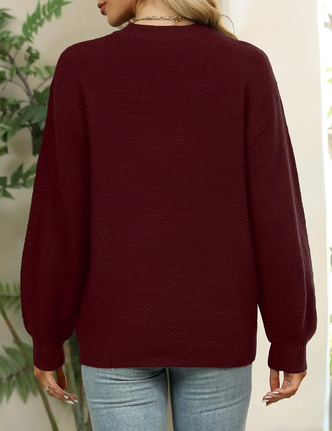 Sucolan Oversized Sweaters for Women Heathered Long Sleeve Crew Neck Pullover Knit Sweater Casual Fall Tops 2024 Fashion