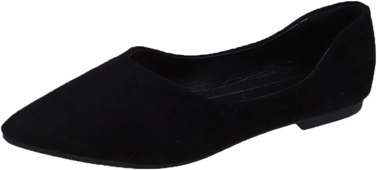 Suede Flat Shoes for Women Comfort Slip On Loafers Pointed Toe Ballet Flats Shoes Casual Dress Shoe Nude Flats