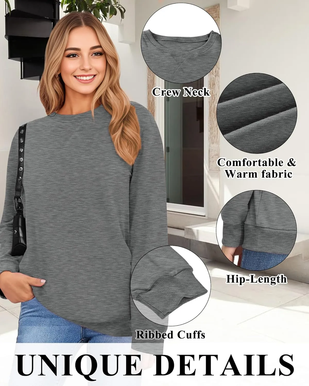 Sweatshirt for Women, Casual Crewneck Sweatshirts Women Loose Fit Long Sleeve Pullover Tops Cute Soft Shirt