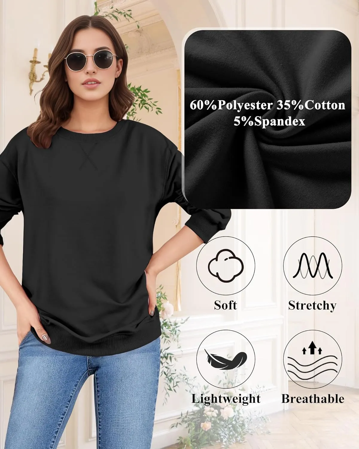Sweatshirts for Women, Crewneck Casual Sweatshirts Woman Loose Fit Long Sleeve Pullover Tops Cute Soft Shirt