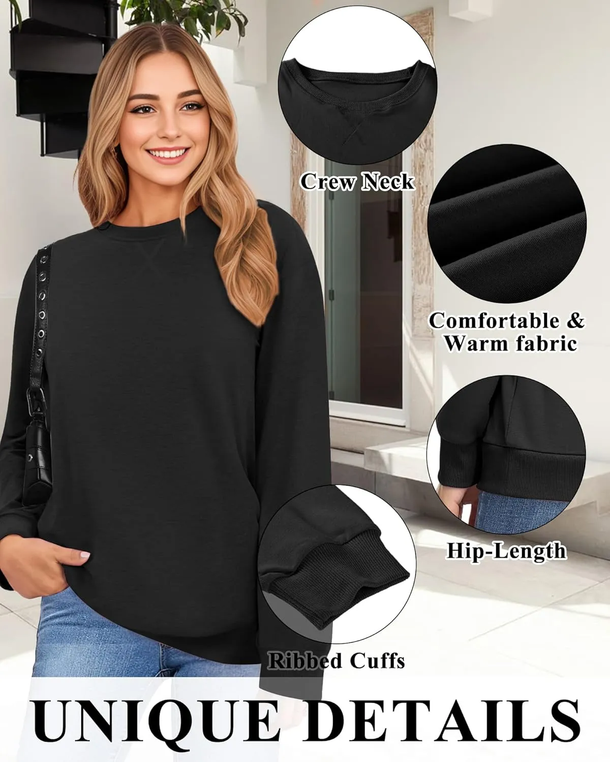 Sweatshirts for Women, Crewneck Casual Sweatshirts Woman Loose Fit Long Sleeve Pullover Tops Cute Soft Shirt