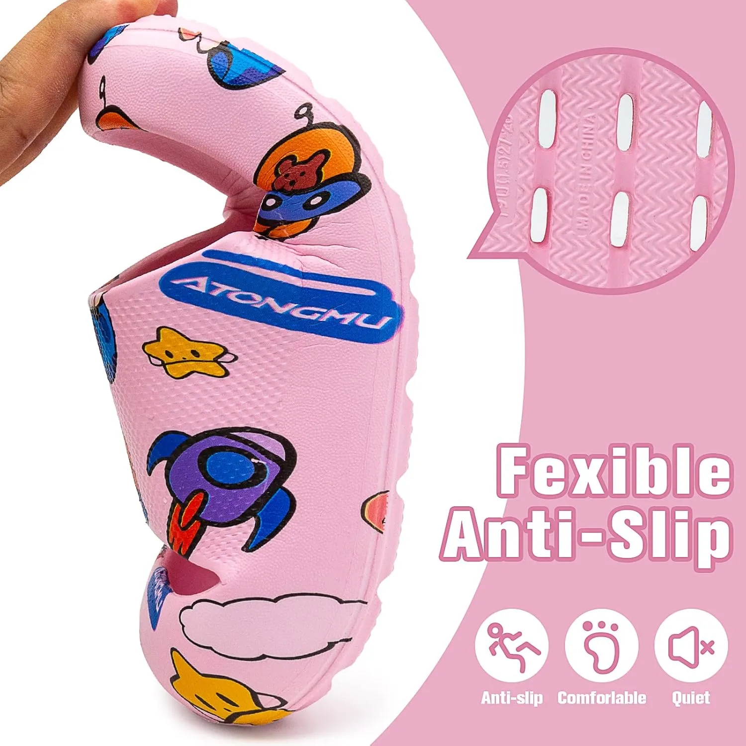 techcity Boys Girls Slide Sandals Soft Cushioned Thick Sole Non-slip Summer Slippers Quick Drying Bathroom Shower Pool Beach Sandals for Toddler Little Kids