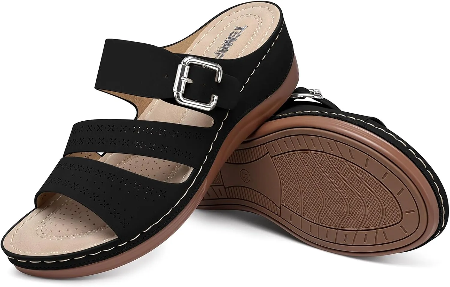 TEMOFON Wedge Sandals for Women Comfortable: Slip On Sandals Women Dressy Summer Flat Sandals Size 5-11