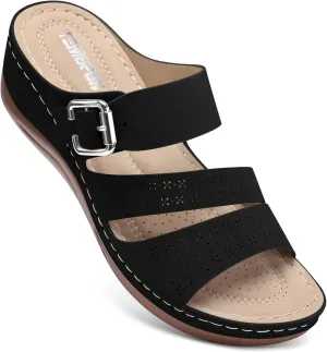 TEMOFON Wedge Sandals for Women Comfortable: Slip On Sandals Women Dressy Summer Flat Sandals Size 5-11