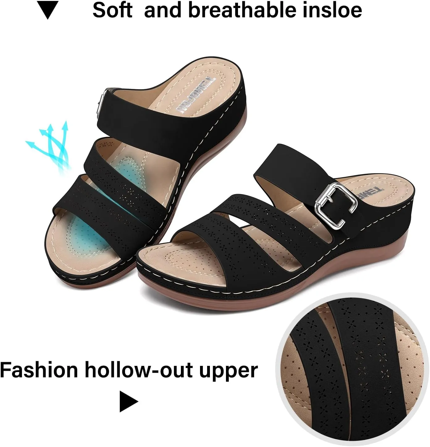 TEMOFON Wedge Sandals for Women Comfortable: Slip On Sandals Women Dressy Summer Flat Sandals Size 5-11