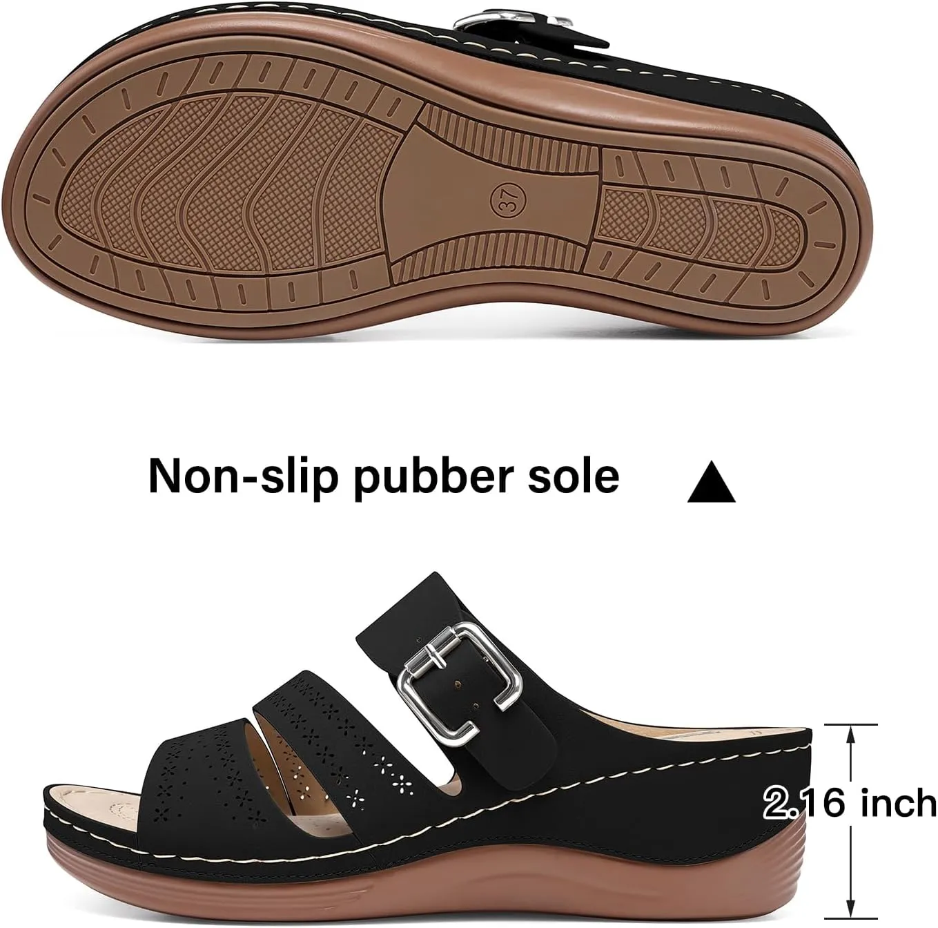TEMOFON Wedge Sandals for Women Comfortable: Slip On Sandals Women Dressy Summer Flat Sandals Size 5-11