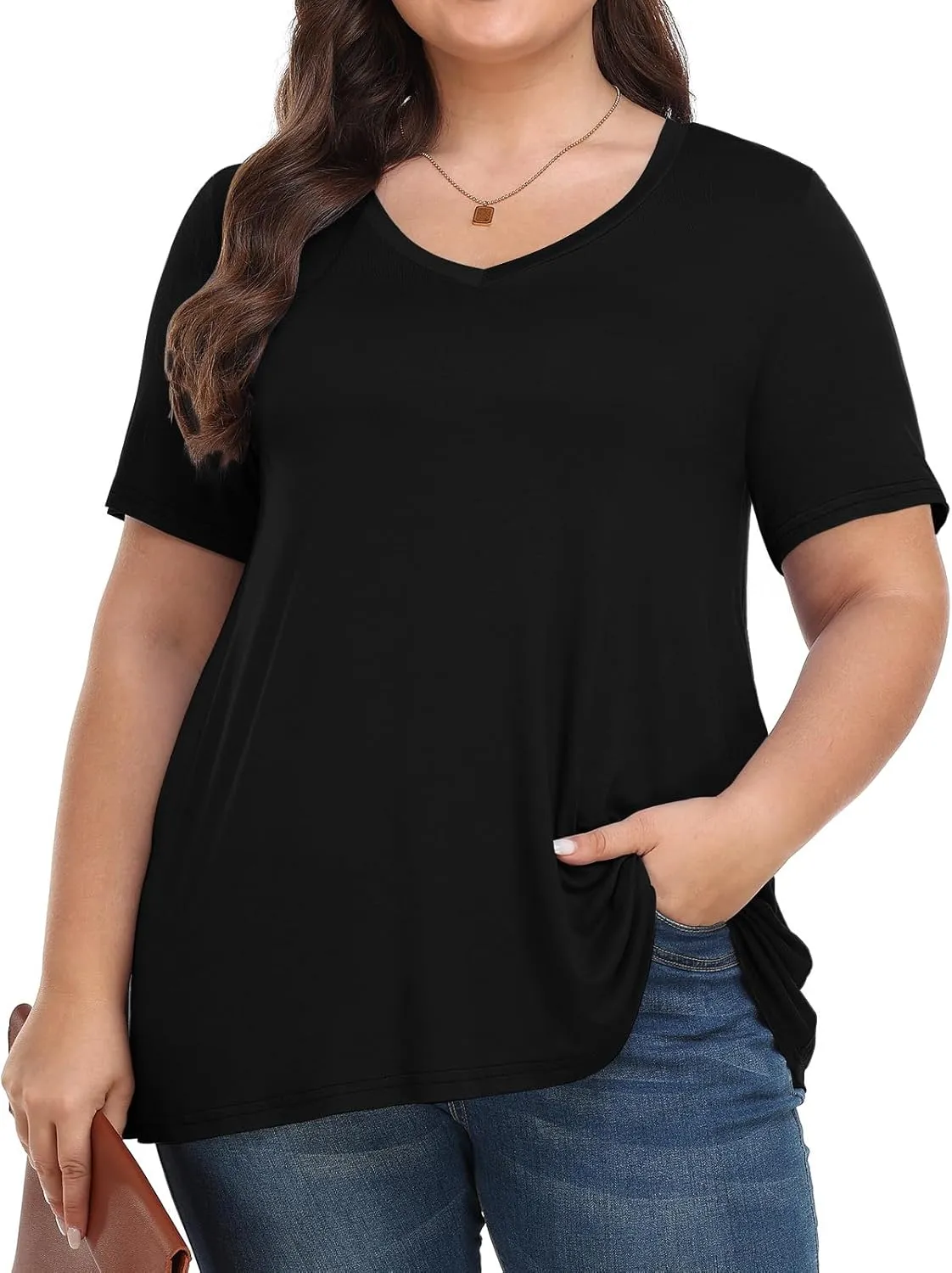 Tencede Womens Plus Size Tops Short Sleeve Tunic Shirts V Neck Summer Floral Loose Fit Blouse XL-5X