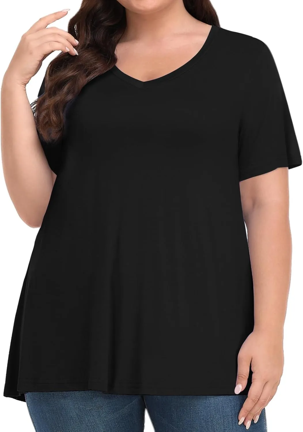 Tencede Womens Plus Size Tops Short Sleeve Tunic Shirts V Neck Summer Floral Loose Fit Blouse XL-5X