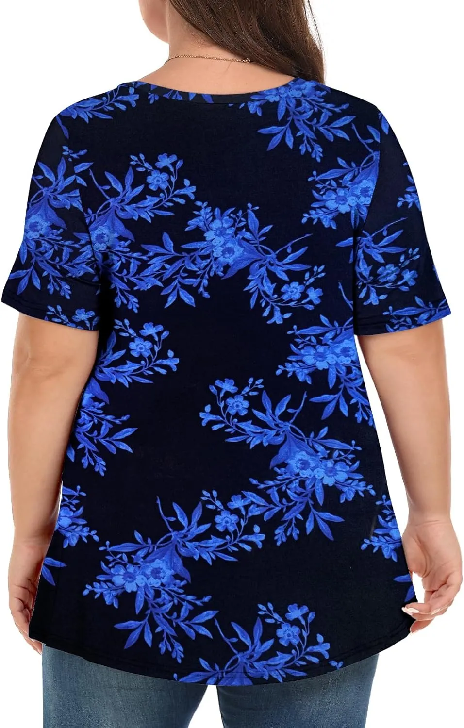 Tencede Womens Plus Size Tops Short Sleeve Tunic Shirts V Neck Summer Floral Loose Fit Blouse XL-5X