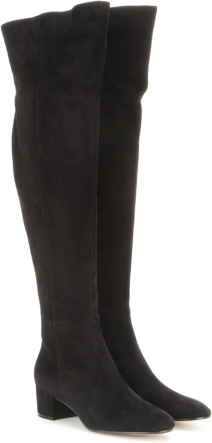 THESHY Women's Suede Over The Knee Boots Round Toe Chunky Heel Thigh High Boot Winter Comfort Wide Calf Tall Bootie Fashion Dress Shoes