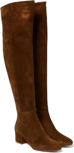 THESHY Women's Suede Over The Knee Boots Round Toe Chunky Heel Thigh High Boot Winter Comfort Wide Calf Tall Bootie Fashion Dress Shoes