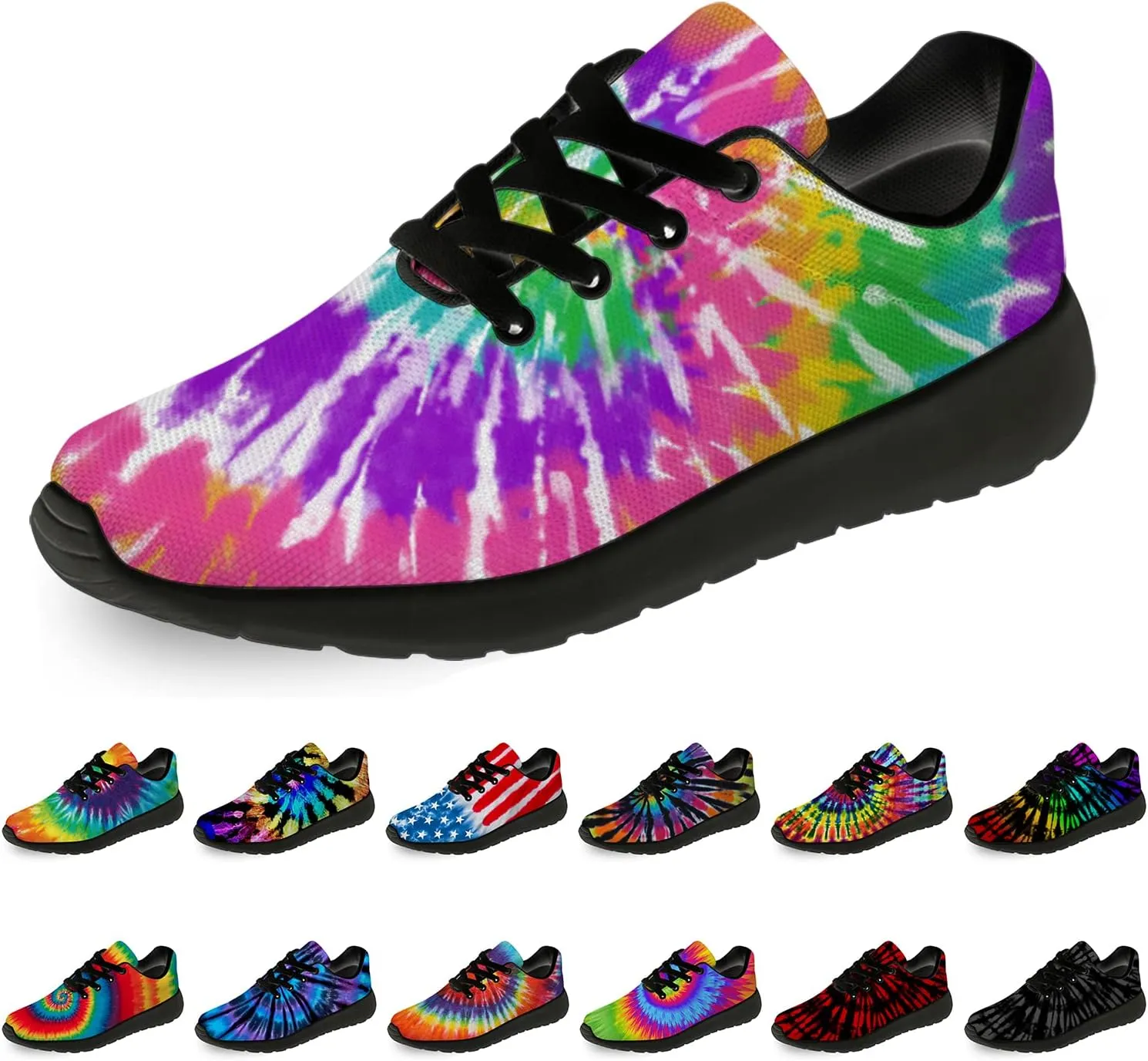 Tie Dye Shoes for Women Men Running Shoes Womens Mens Walking Tennis Sneakers Comfortable Sport Jogging Shoes Gifts
