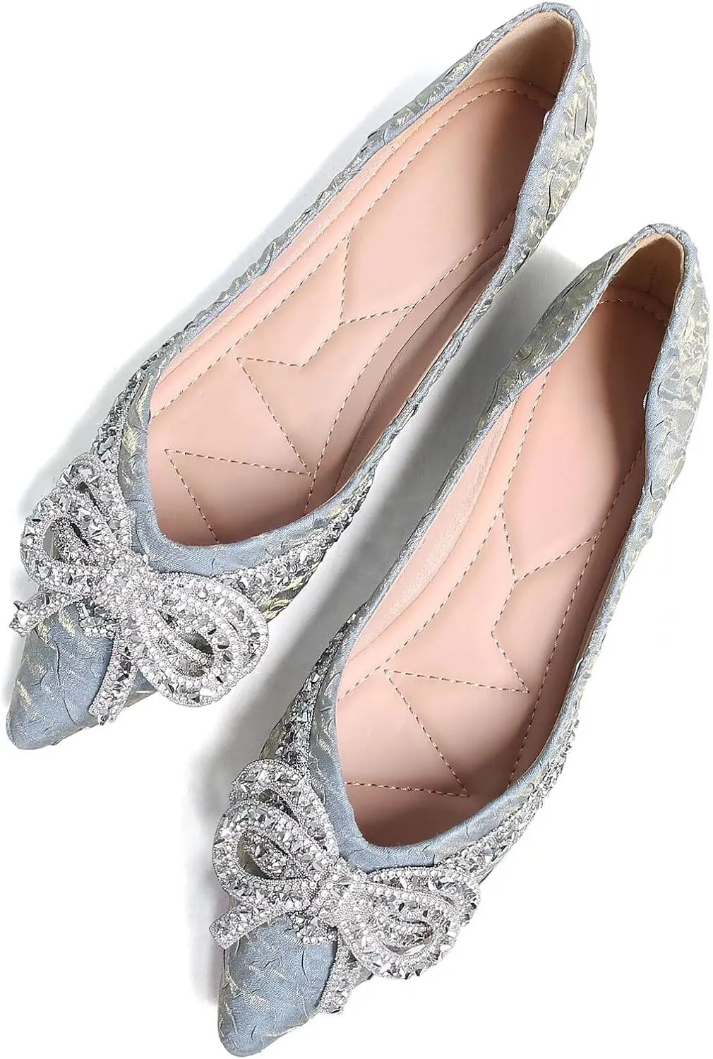 TN TANGNEST Womens Bowknot Ballet Pointed Toe Shiny Dress Shoes Cute Slip On Loafers Comfortable Wedding Flats