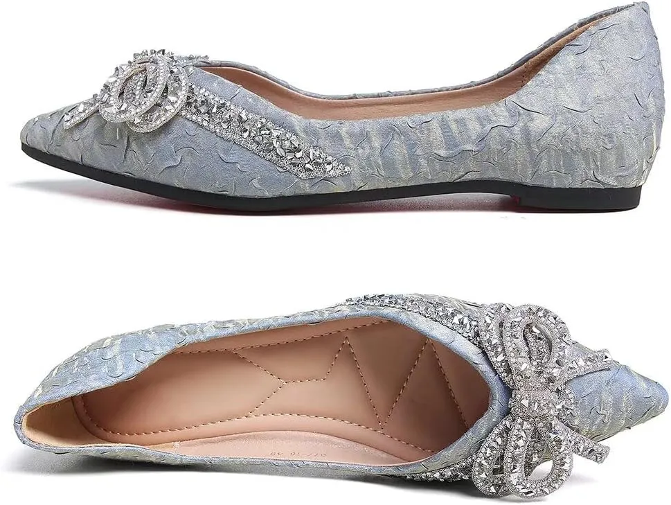 TN TANGNEST Womens Bowknot Ballet Pointed Toe Shiny Dress Shoes Cute Slip On Loafers Comfortable Wedding Flats